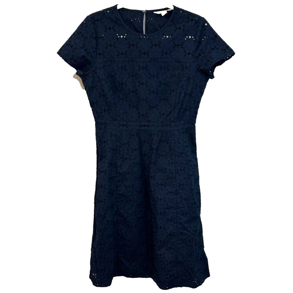 BROOKS BROTHERS Red Fleece $148 Embroidered Eyelet Navy Cotton Dress Size 6
